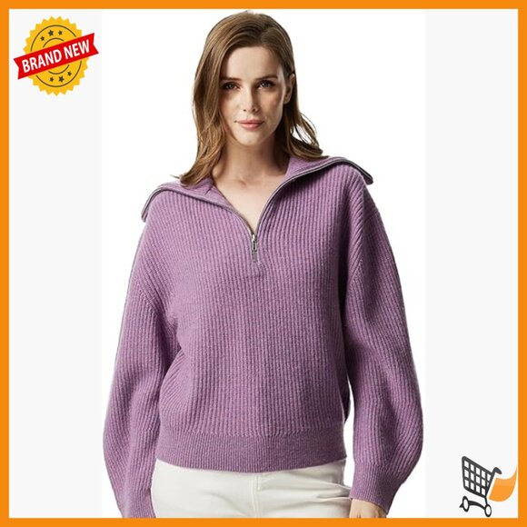 Cashmere Pullover Sweater with Zipper Lapel Long Sleeve Winter Wear